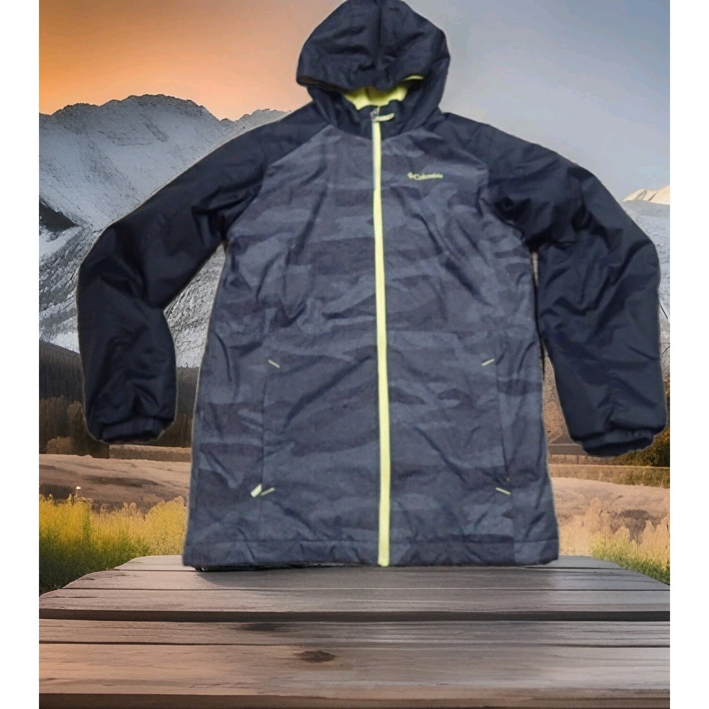 COLUMBIA THERMOCOIL HOODED JACKET‎ Boys sz EXTRA LARGE Outgrown Gray/Black Camo